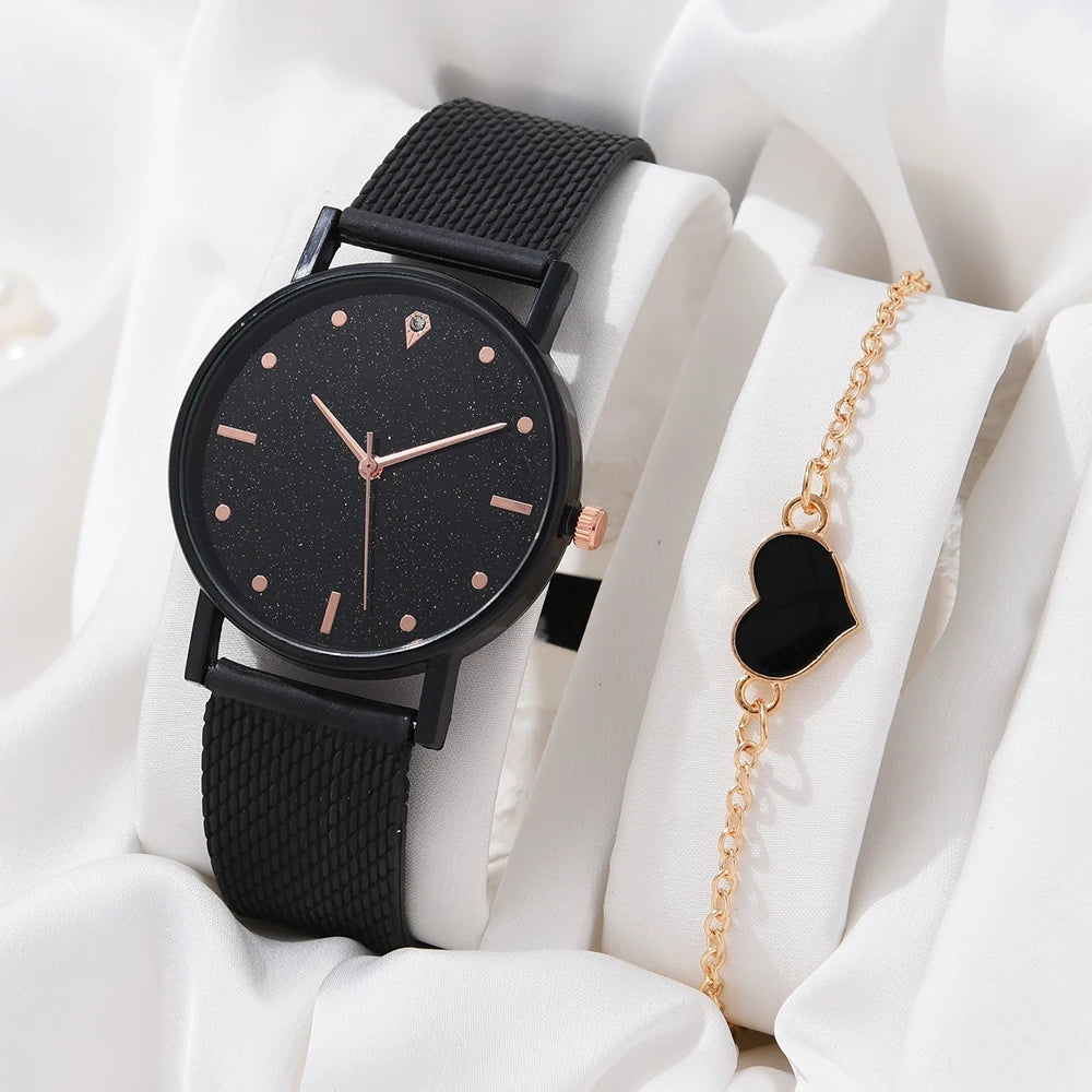 Éclat Raffiné - Montre + Bracelet coeur noir I Éclat Noir